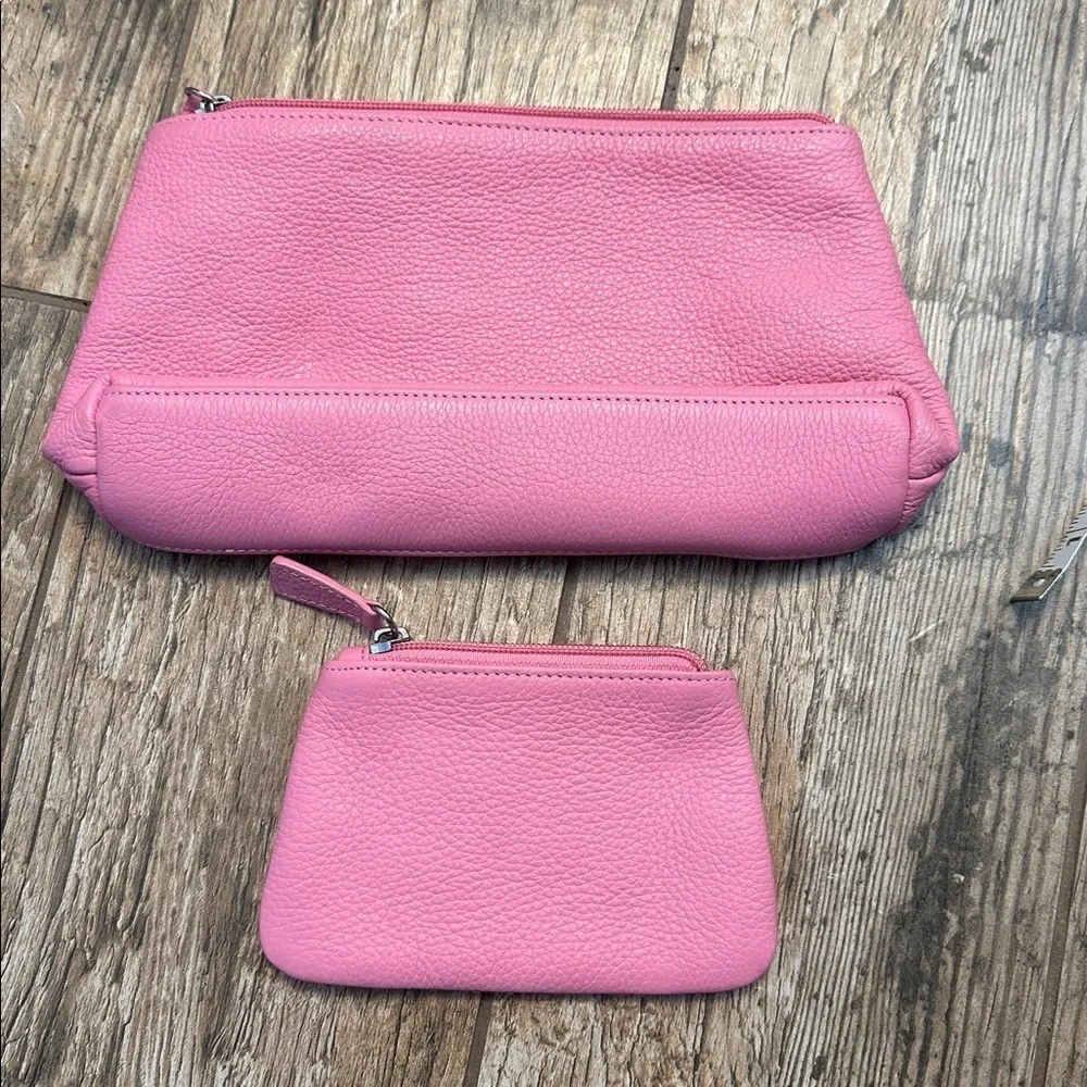 Chi by Falchi Leather pink snakeskin zipper pouch set